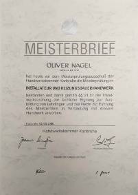 Meisterbrief von Oliver Nagel - 2000