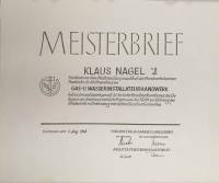 Meisterbrief von Klaus Nagel - 1968
